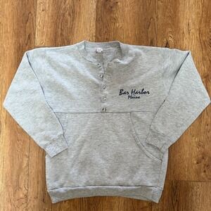 VTG Textile Prints Bar Harbor Maine Henley Sweatshirt Gray USA Made Women's M